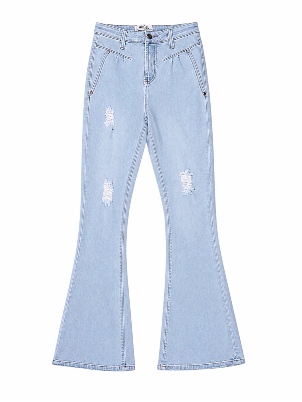 Angel Los Angeles Size 3 Light Wash Distressed Super Flare Bell Bottom Jeans